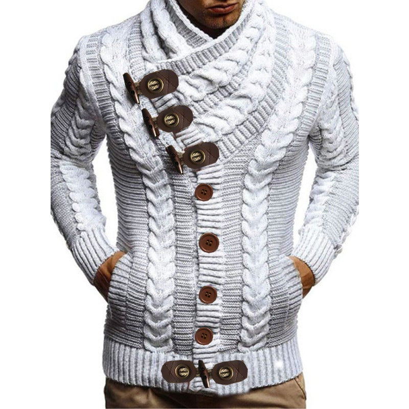 Street-Wave Mens Cable Knit Cardigan With Shawl Collar And Button Details For Cold Weather Comfort