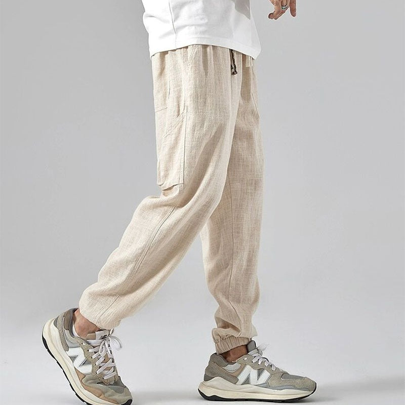 Men's Linen Blend Jogger Pants Relaxed Fit Elastic Waist Lightweight Breathable Casual Lounge Wear