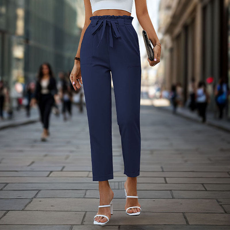 Street-Wave Women's Elegant Chino Pants With High Waist Drawstring Belt - Chic, Comfortable Officewear For Modern Women
