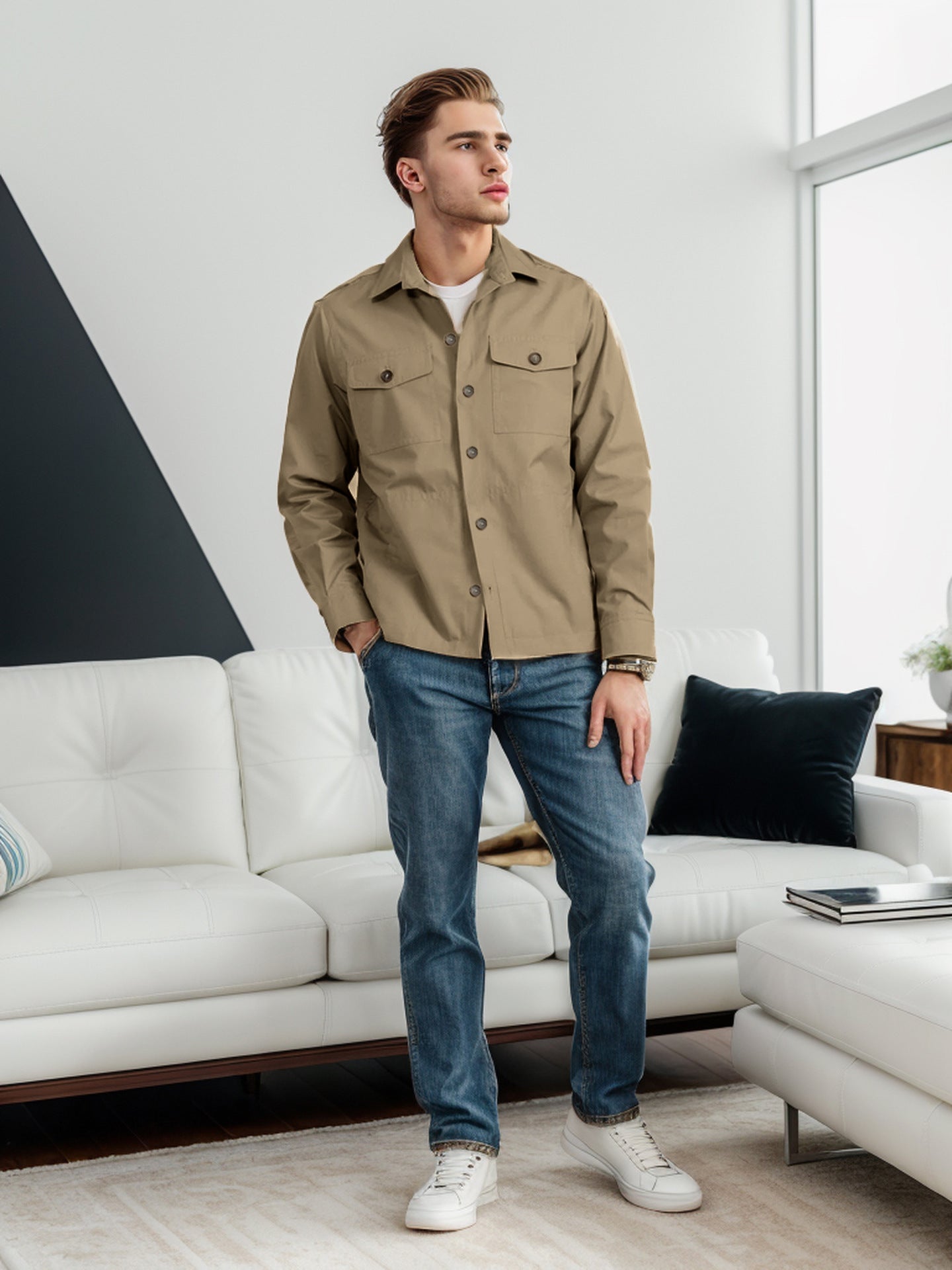 Street-wave Men's Casual Utility Jacket Breathable Fabric Modern Fit For Everyday Urban Wear