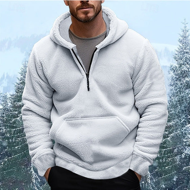 Street-wave Men's Cozy Fleece Hoodie With Half-Zip, Soft Warm Comfort For Cold Days
