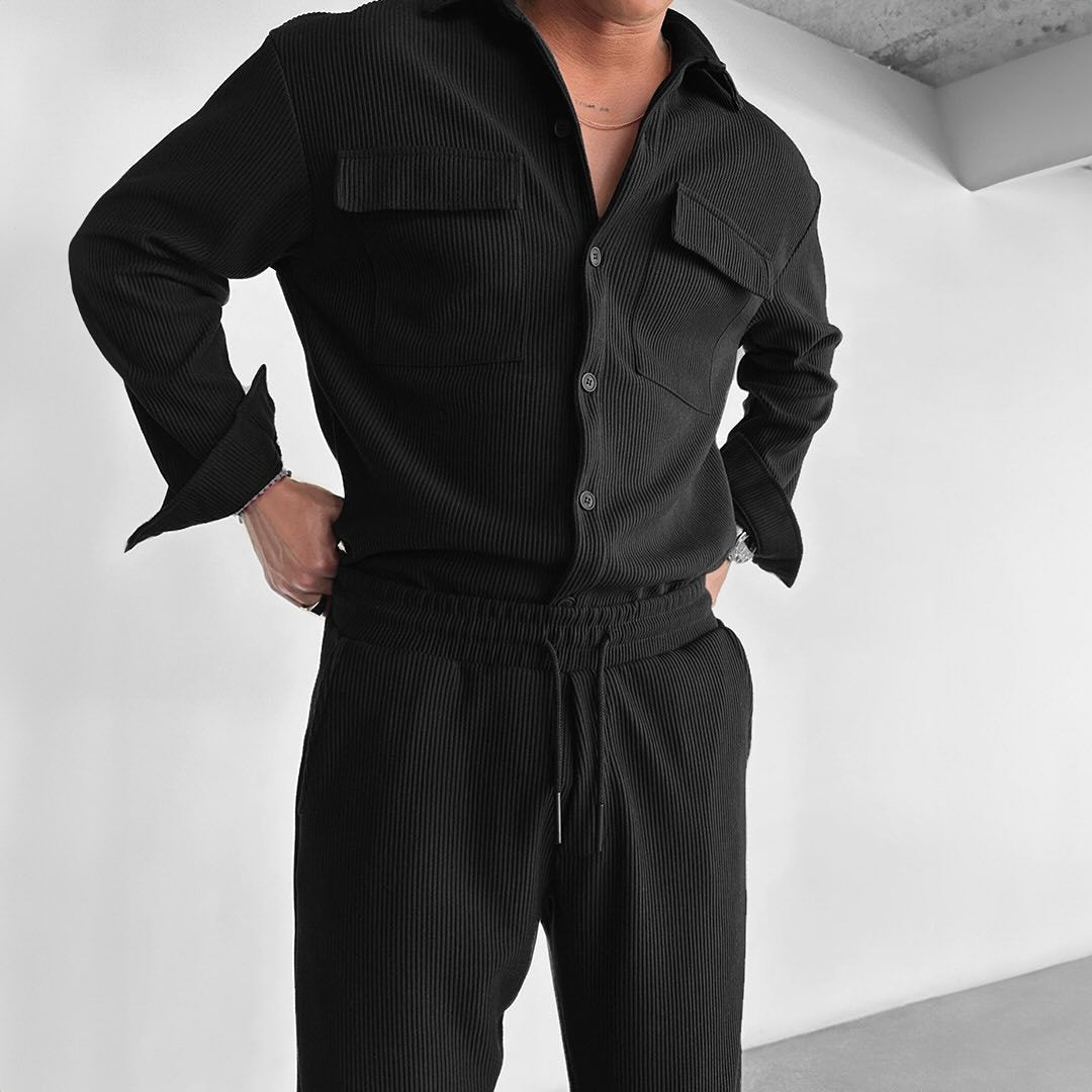 Street-Wave Men's Utility Shirt With Double Chest Pockets Ribbed Corduroy Versatile Everyday Wear