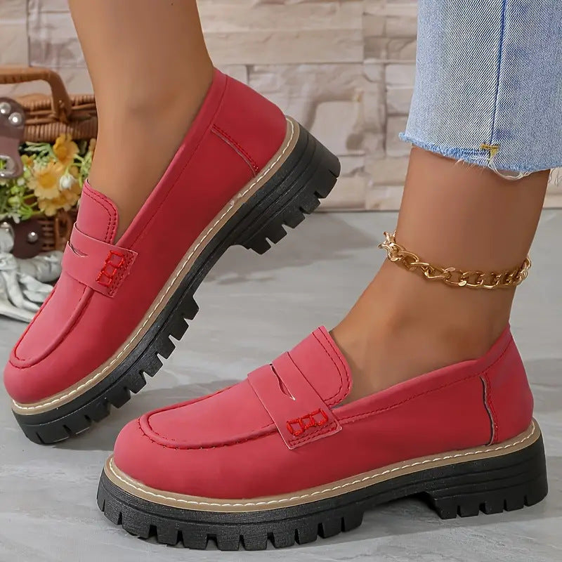 Heidi Mode Women Loafers With Thick Sole And Comfortable Slip On Design British Style Fashion