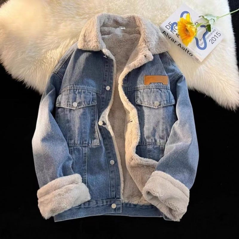 Street-wave Women's Oversized Denim Jacket With Teddy Fleece Lining For Cozy Warmth