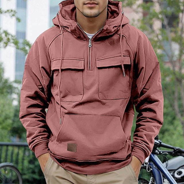 Street-wave Men's Fashionable Hooded Jacket With Practical Pockets Breathable Cotton