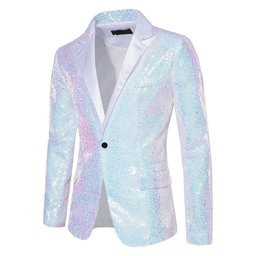 Street Wave Mens Shimmering Sequin Blazer With Satin Lapels For Parties Weddings