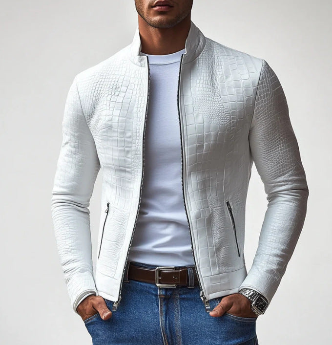 Street Wave Mens Faux Leather Jacket With Structured Texture Modern Versatile Everyday Wear