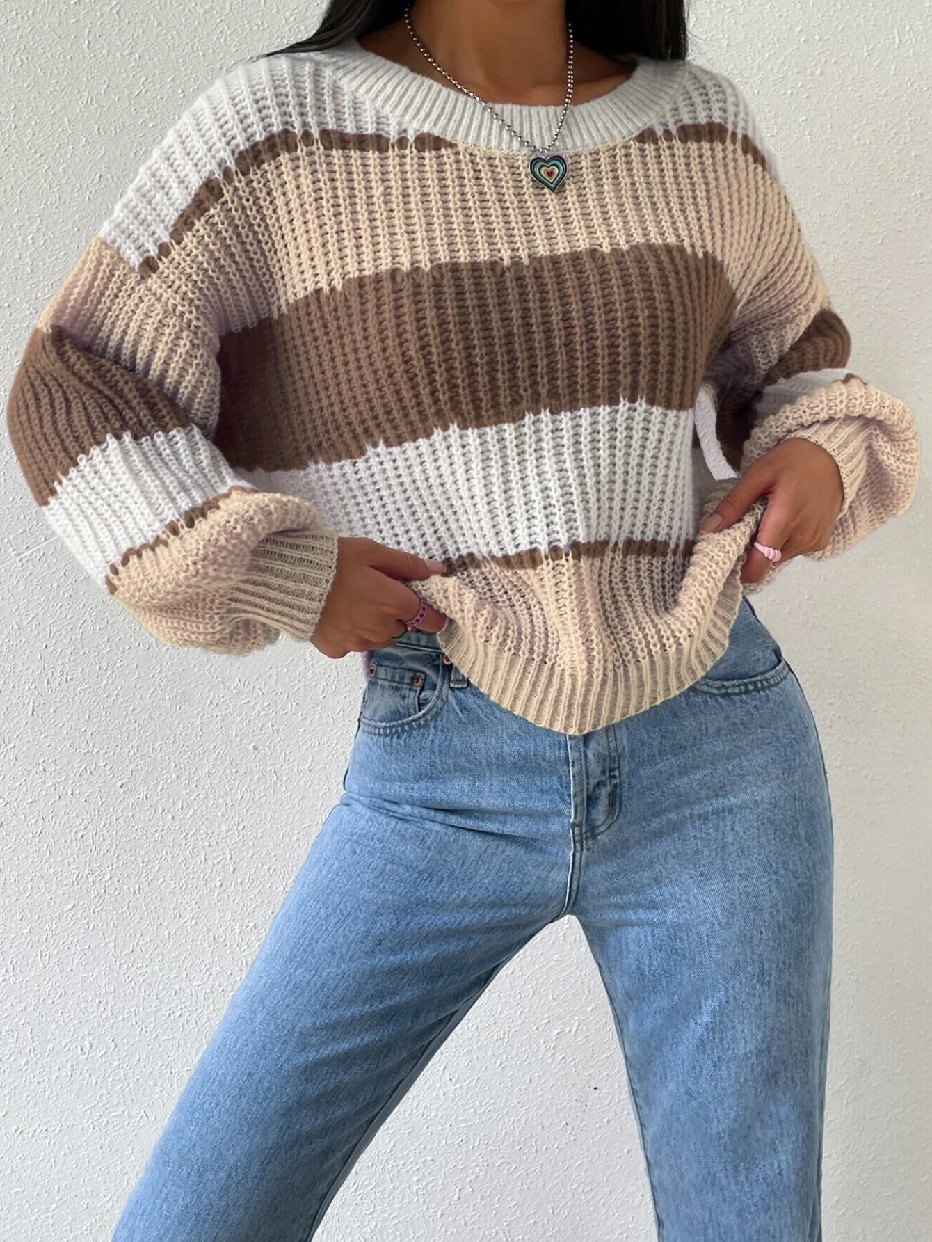 Street Wave Womens Striped Knit Pullover Sweater Cozy Soft Knit