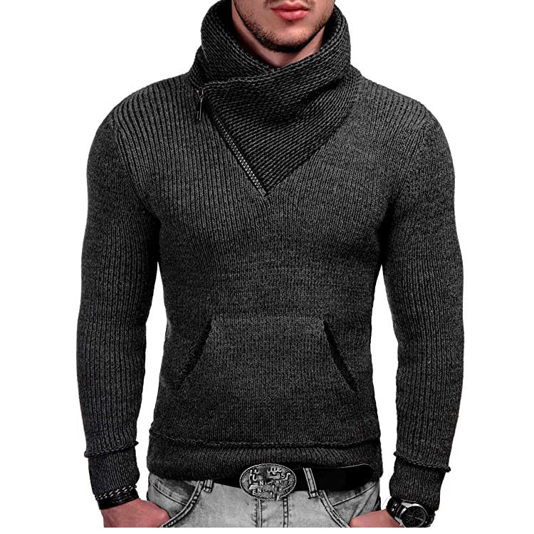 Street-Wave Mens Sweater With Wide Collar And Zip Detail For Modern Men Everyday Comfort