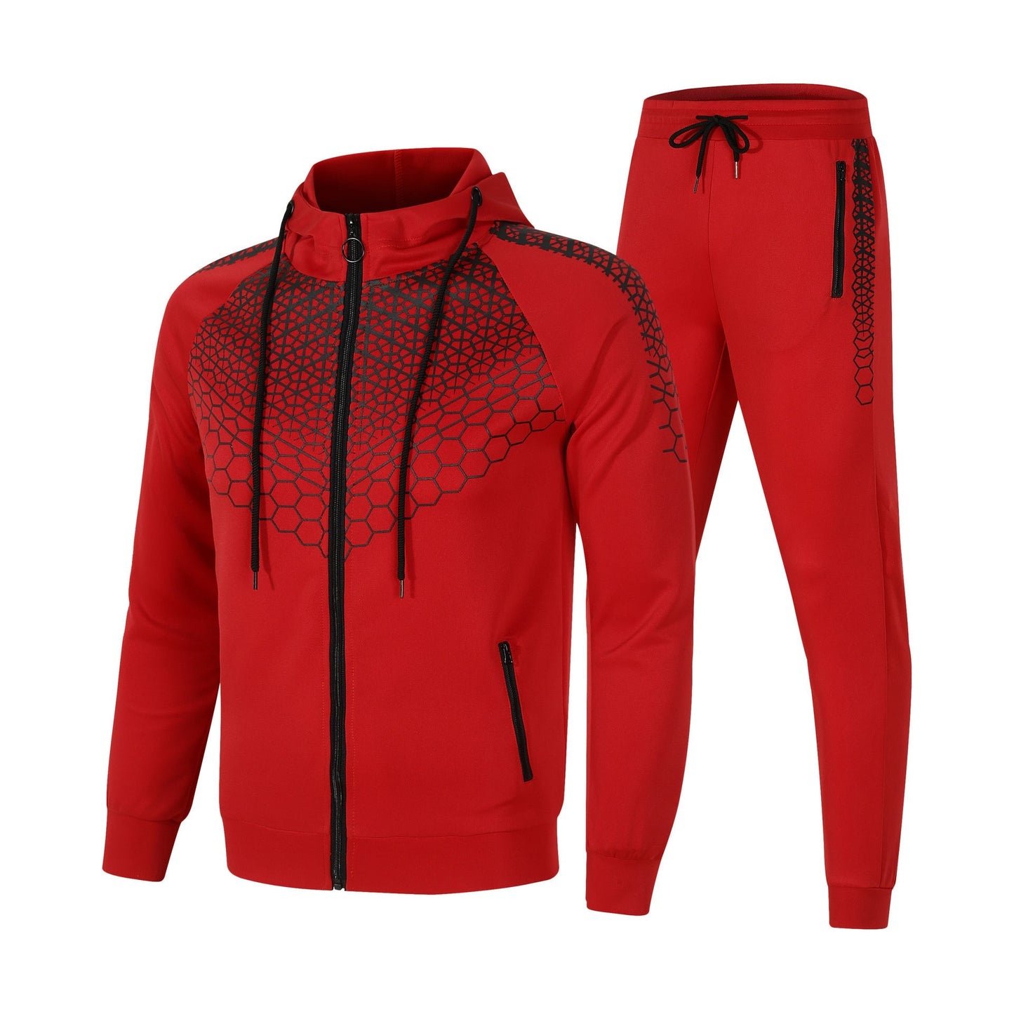 Men's Athletic Tracksuit Set From Street Wave With Innovative Honeycomb Pattern And Zipper Front For Active Men