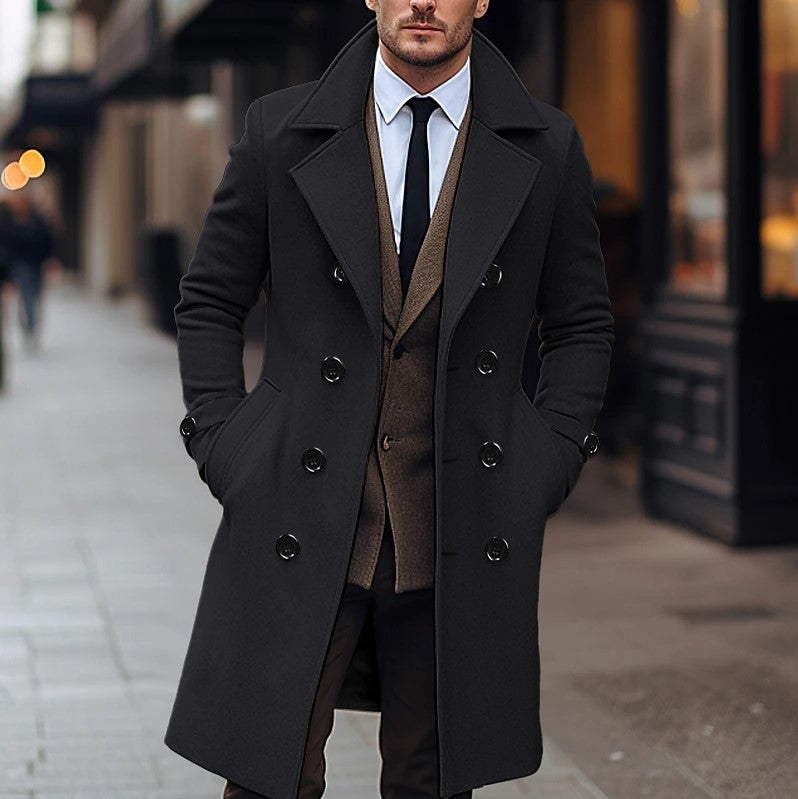 Wool Coat For Men Streetwave Double Button Front Wide Lapel Elegant Winter Overcoat