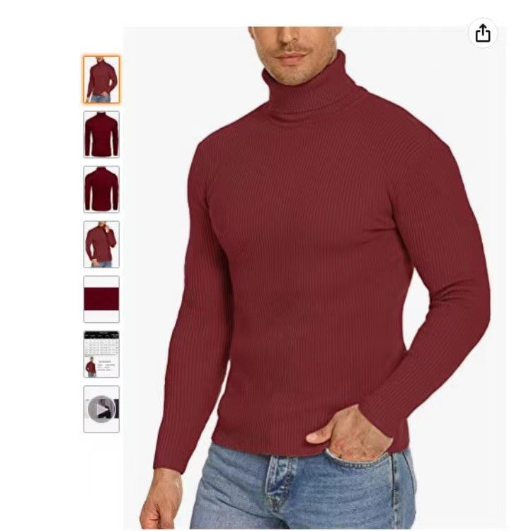 Street-Wave Men's Ribbed Knit Turtleneck Sweater Cozy Warmth Premium Comfort Versatile Wear