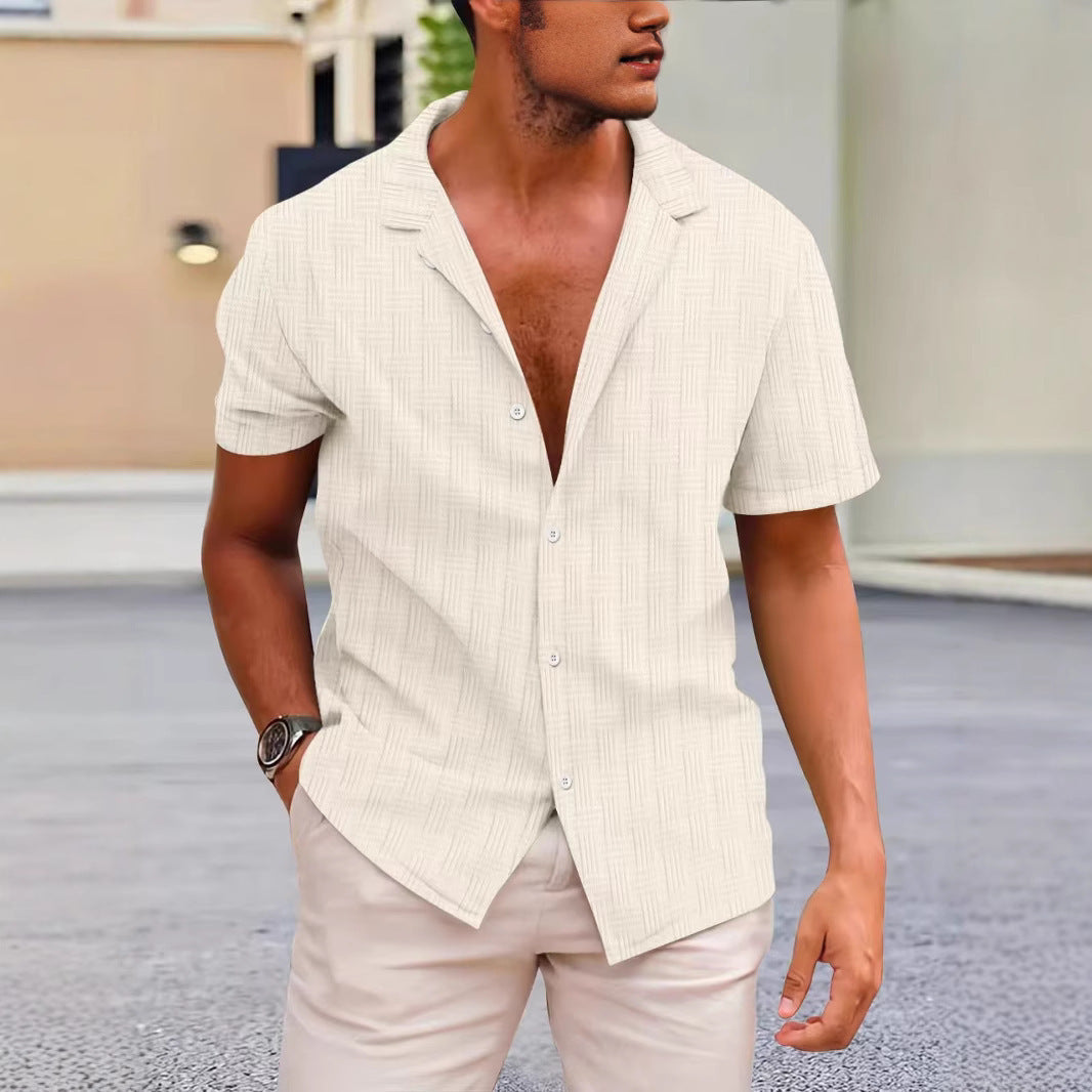 Street-Wave Men's Short Sleeve Shirt Cotton Linen Blend - Classic Fit - Button Closure