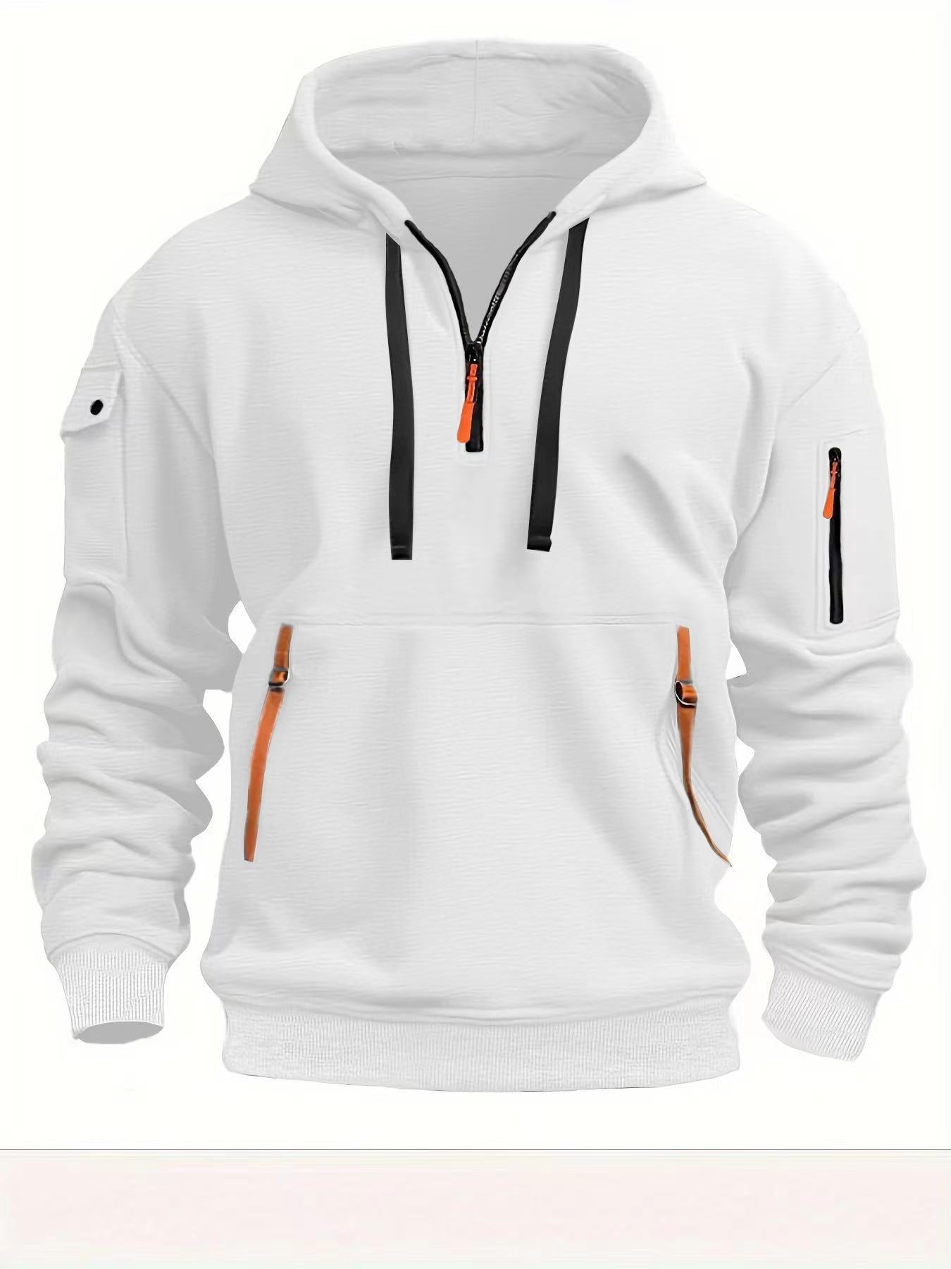 Street-wave Men Hooded Sweatshirt With Side Zip Breathable Fabric And Versatile Neon Zip Pockets