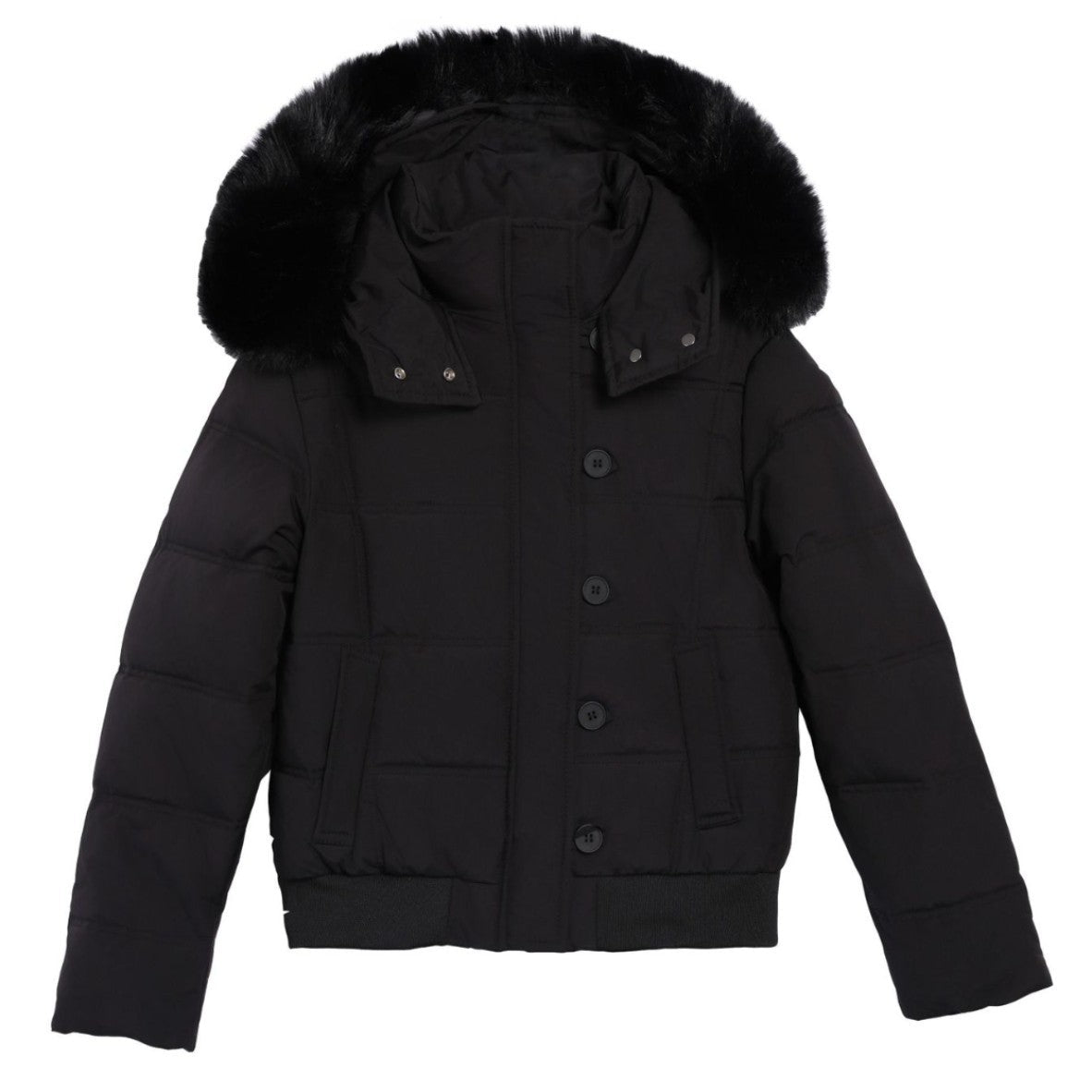 Womens Puffer Jacket With Detachable Faux Fur Collar And Button Details By Street-Wave Warm Quilted Coat For Women