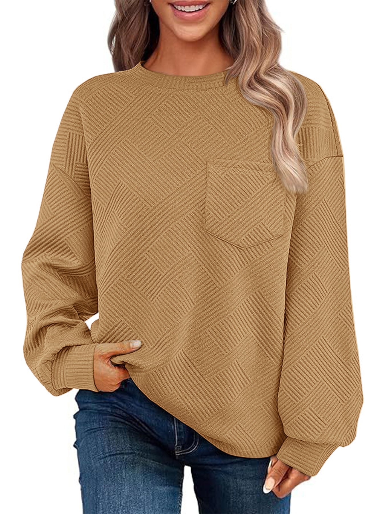 Streetwave Women Cozy Structured Knit Sweater With Front Pocket Casual Everyday Pullover