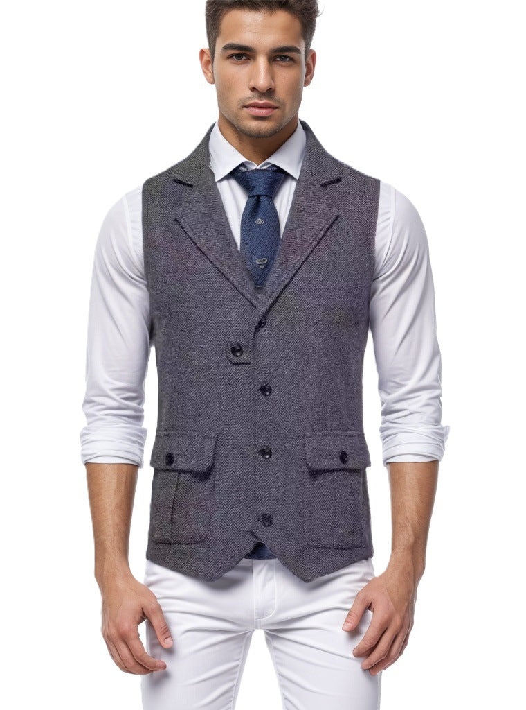 Men's Houndstooth Waistcoat Street-wave Elegant Tailored Vest for Business and Formal Events