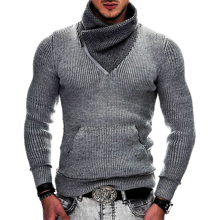 Street Wave Mens Long Sleeve Hoodie Pullover With Asymmetric Zipper And Structured Knit