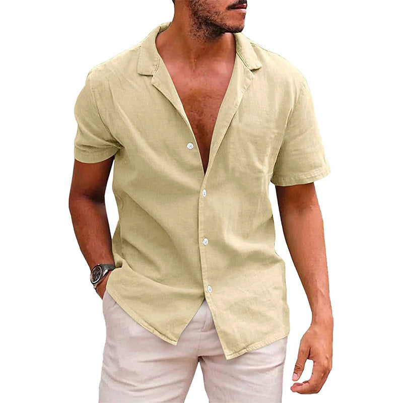 Streetwave Mens Casual Linen Shirt Half Collar Breathable Summer Comfort Short Sleeve Button Front