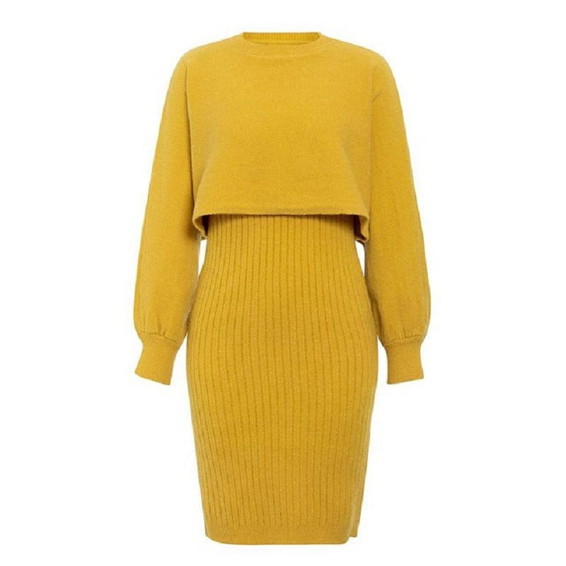 Womens Knit Dress Street Wave With Contrasting Top And Ribbed Skirt For Elegant Comfort
