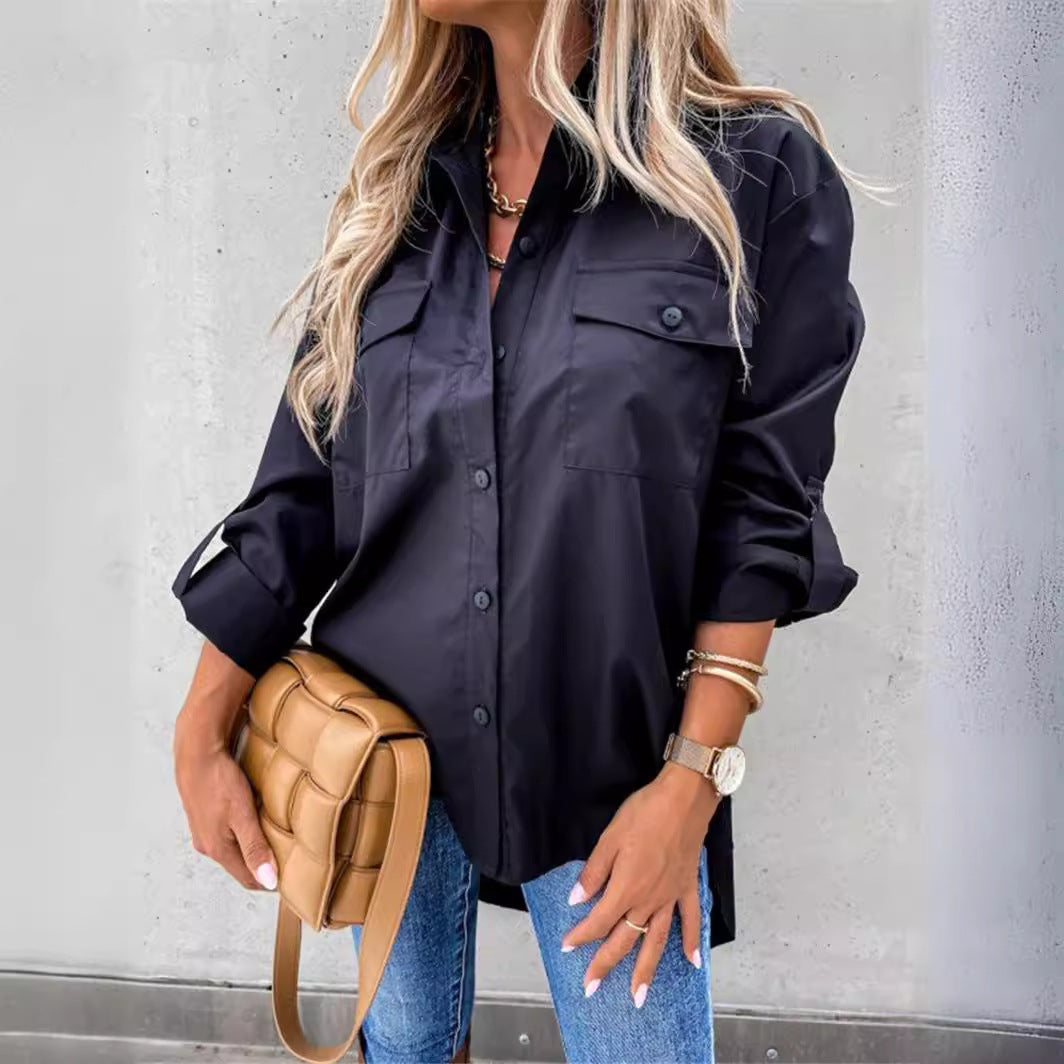 Streetwave Womens Button Down Shirt With Chest Pockets And Relaxed Fit For Versatile Everyday Styling
