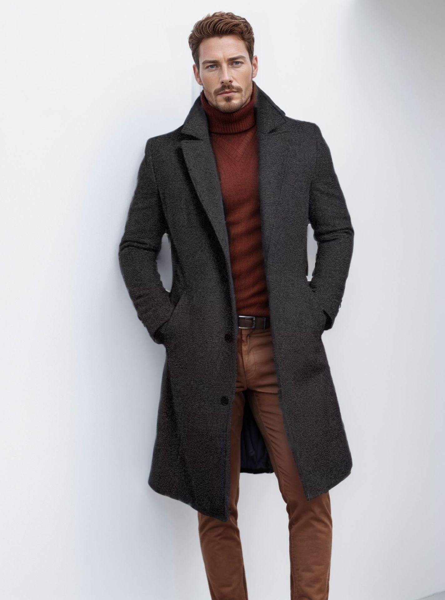 Street-wave Men's Elegant Winter Coat With Chic Lapel Collar For Modern Gentlemen