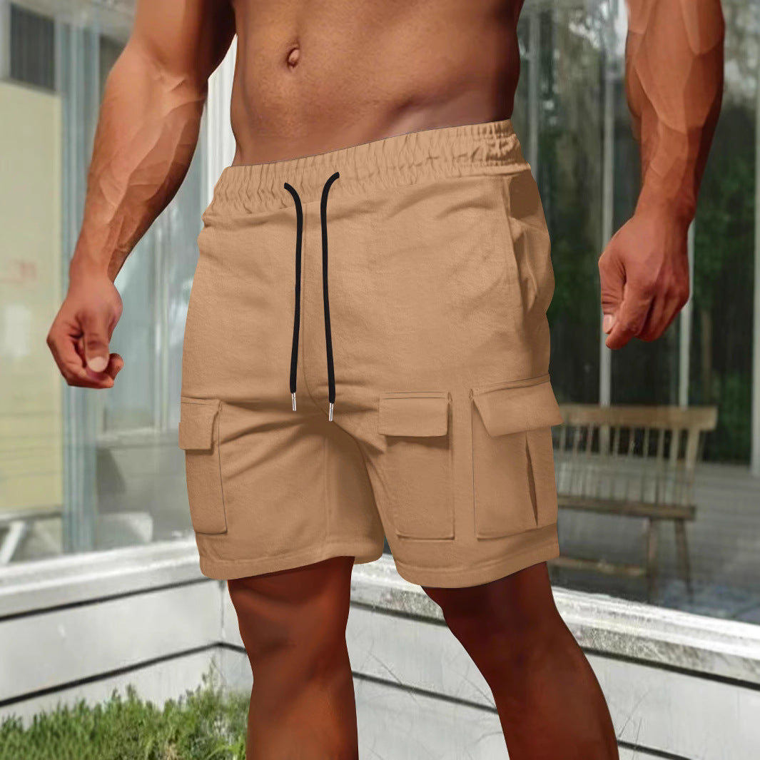 Street-Wave Mens Cargo Shorts Olive Relaxed Fit Breathable Elastic Waist Pockets