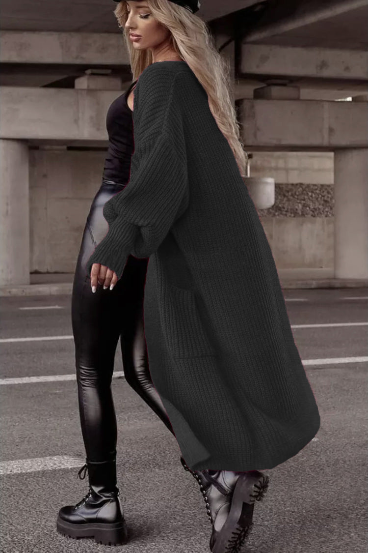 Street-wave Women's Chunky Knit Coat in Oversized Fit with Deep Pockets for Cozy Everyday Wear