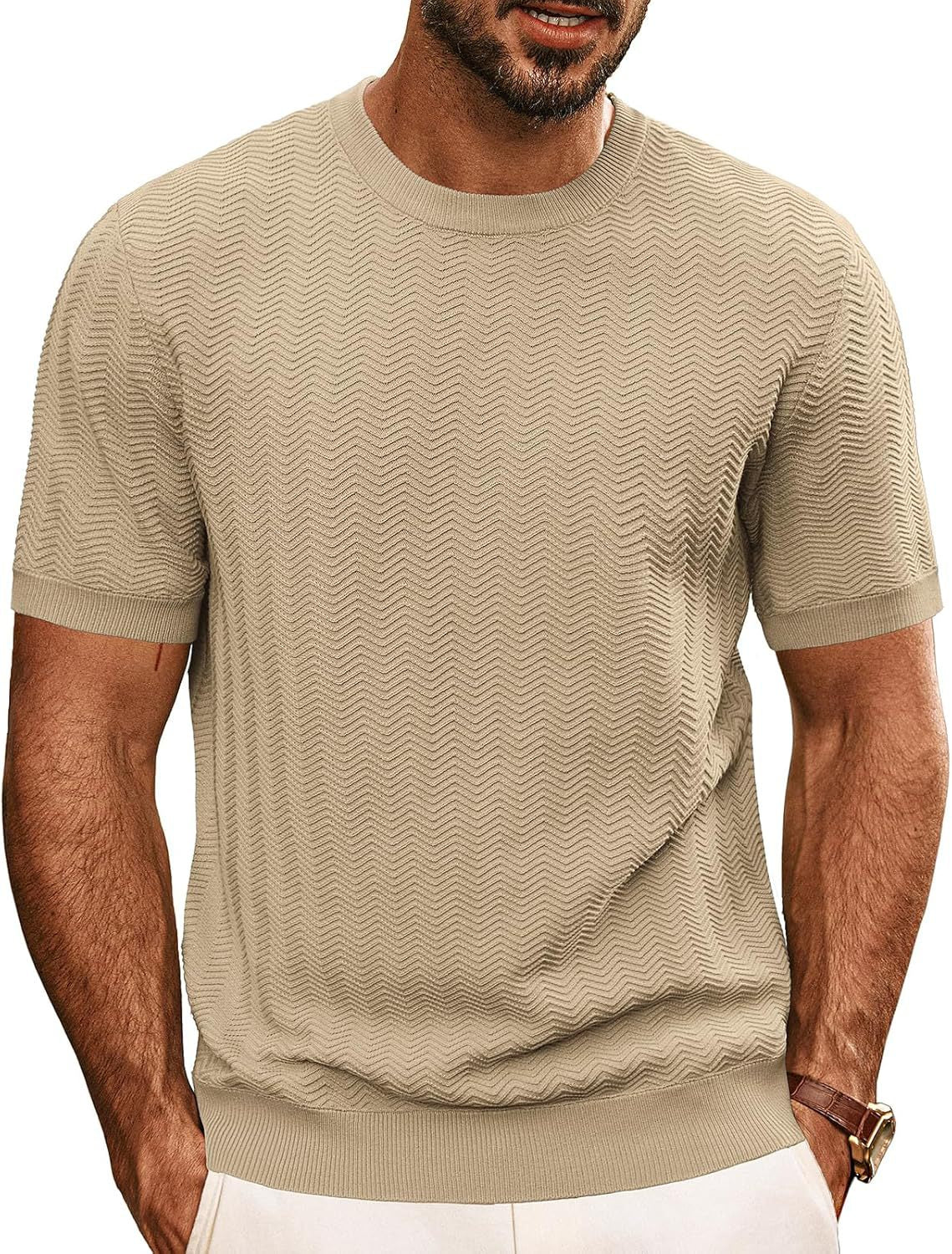 Men's Structured Knit Crewneck T Shirt Streetwave Modern Comfort Versatile Everyday Wear