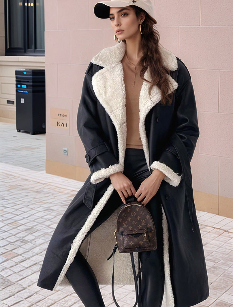 Streetwave Womens Plush Lined Long Coat With Cozy Sherpa Collar For Cold Winter Days