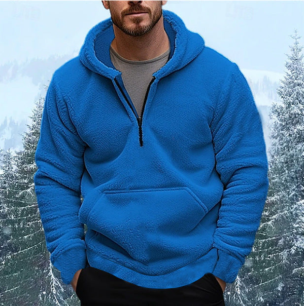 Street-wave Men's Cozy Fleece Hoodie With Half-Zip, Soft Warm Comfort For Cold Days
