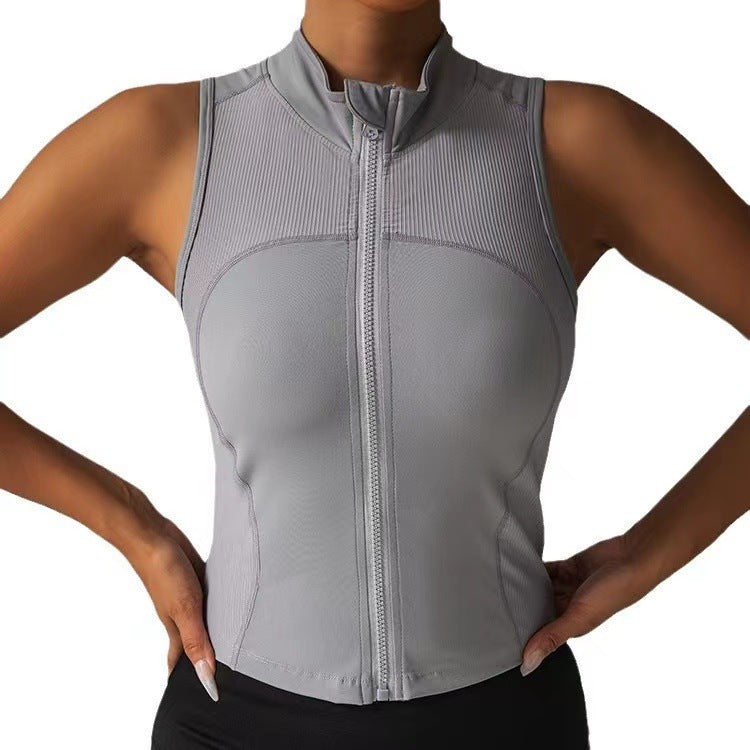 Street-wave Womens Body Contouring Sport Top With Zipper And Stand Collar For Active Women