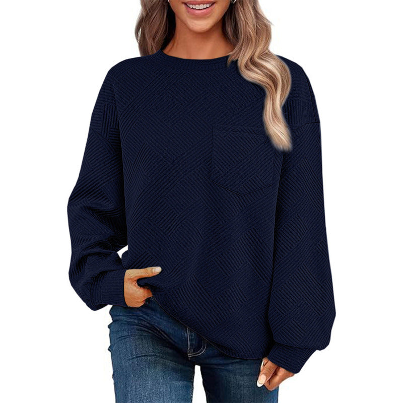Knit Pullover Cozy Street Wave For Women Pink Pocket