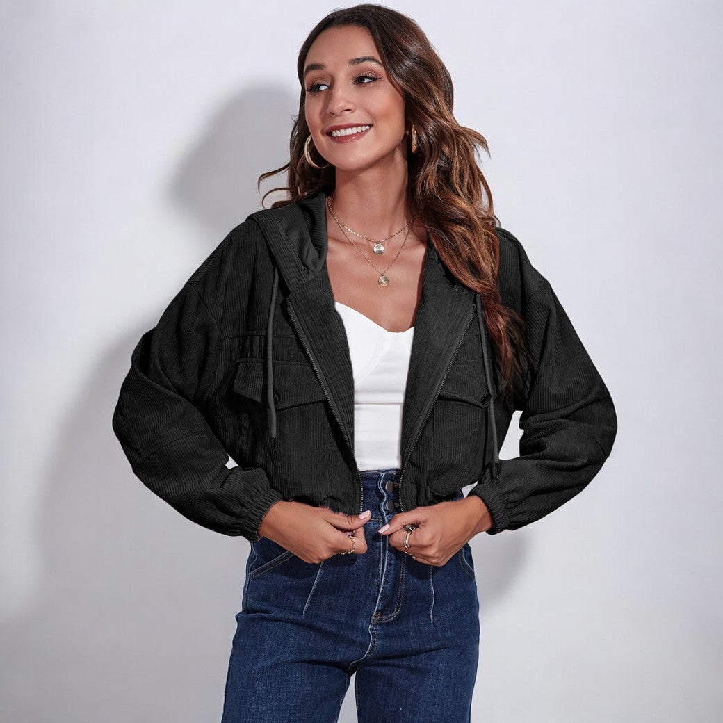 Street Wave Corduroy Cropped Jacket For Women Soft Texture Modern Chic Outerwear