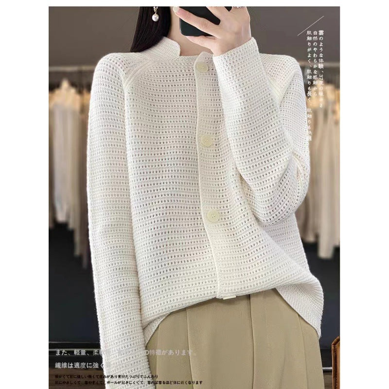 Women Knit Cardigan With Textured Stitch And Unique Button Details Street-wave Cozy Everyday Essential Soft Wool