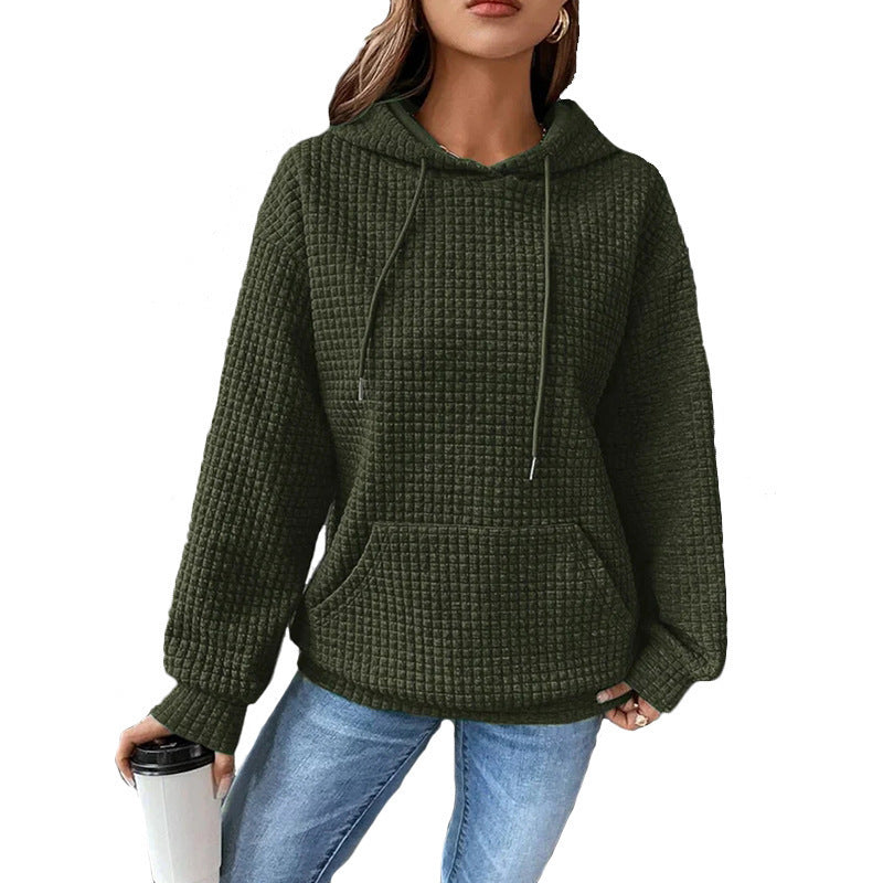 Women Waffle Knit Hoodie by Street Wave With Kangaroo Pocket Cozy All Day Comfort Casual Fit