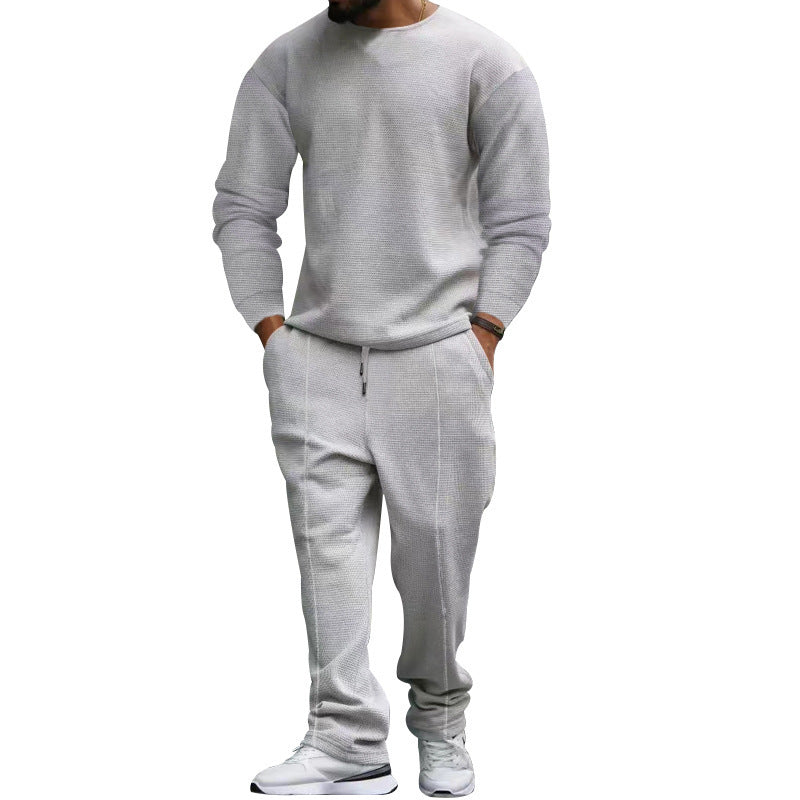 Street-Wave Men Sweatshirt And Jogger Set With Textured Fabric For Athleisure Lovers