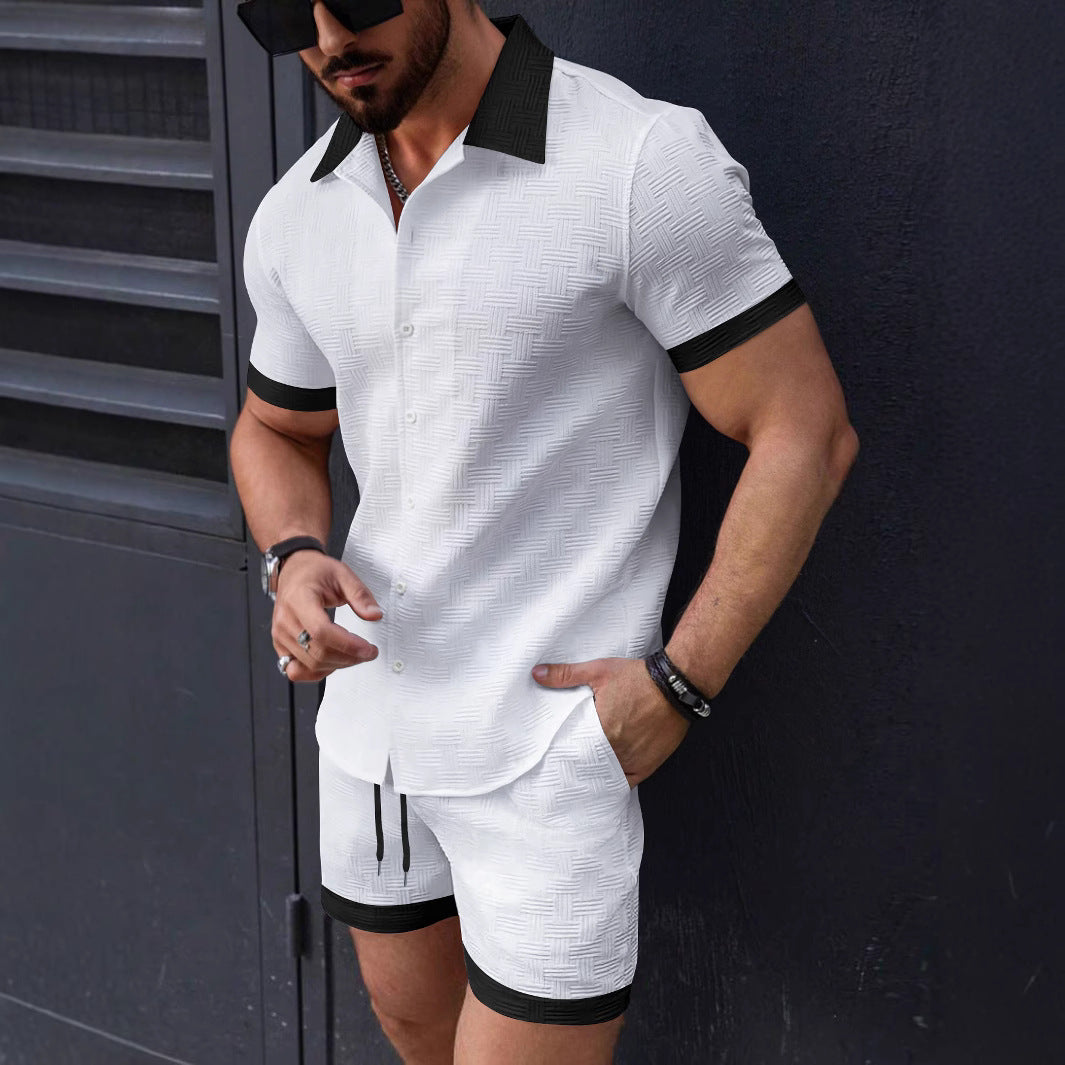 Street-Wave Men Button-Down Slim Fit Short Sleeve Shirt With Contrast Trim