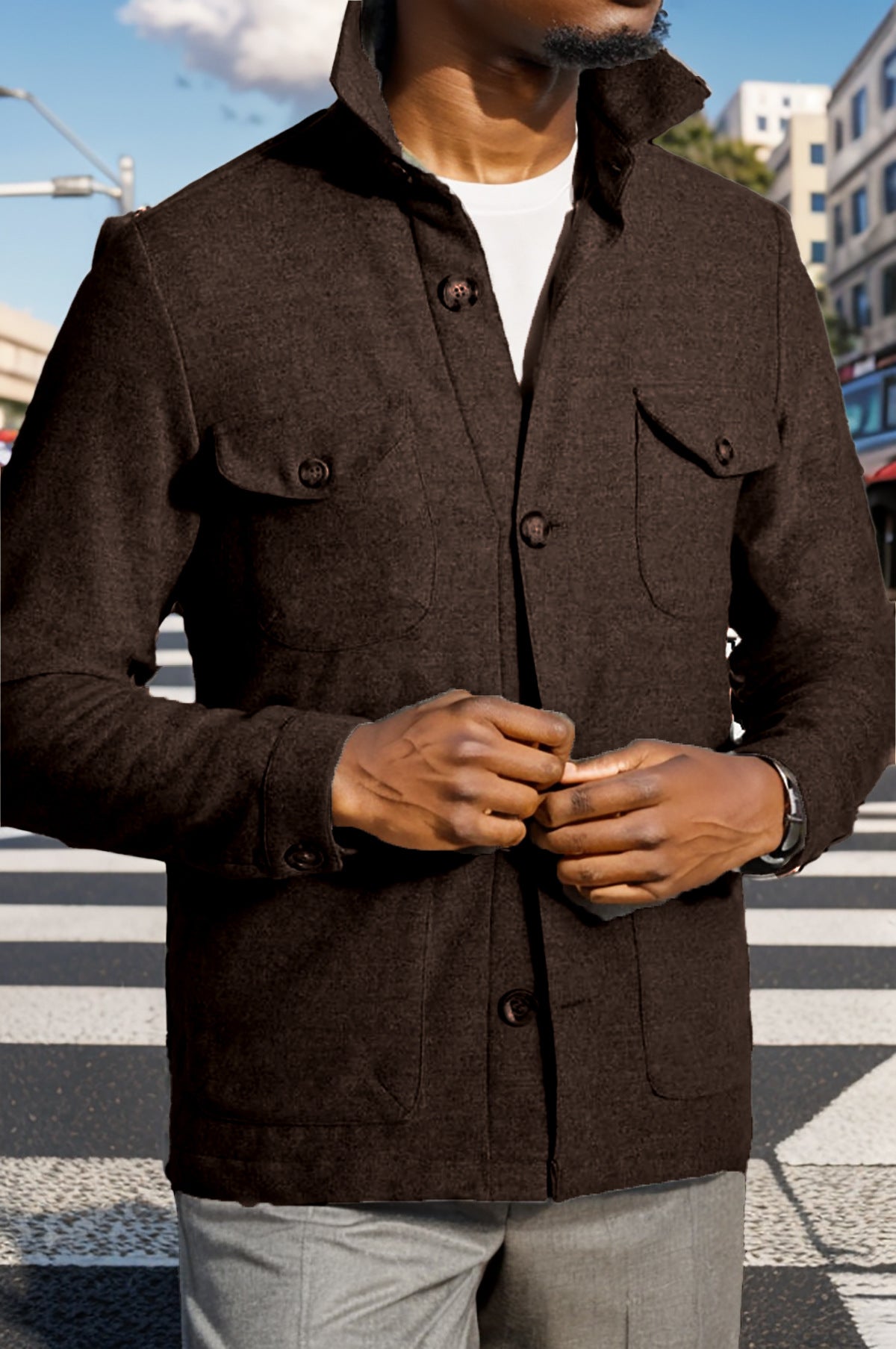 Mens Timeless Utility Jacket With Practical Pockets And Stand Collar Streetwave For Urban Men