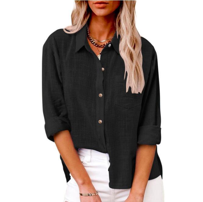 Street-Wave Women Linen Blouse Breathable Casual Short Sleeve Shirt With Button Details