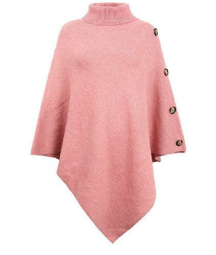 Streetwave Women Knit Poncho With High Collar And Button Details Cozy Autumn Essential