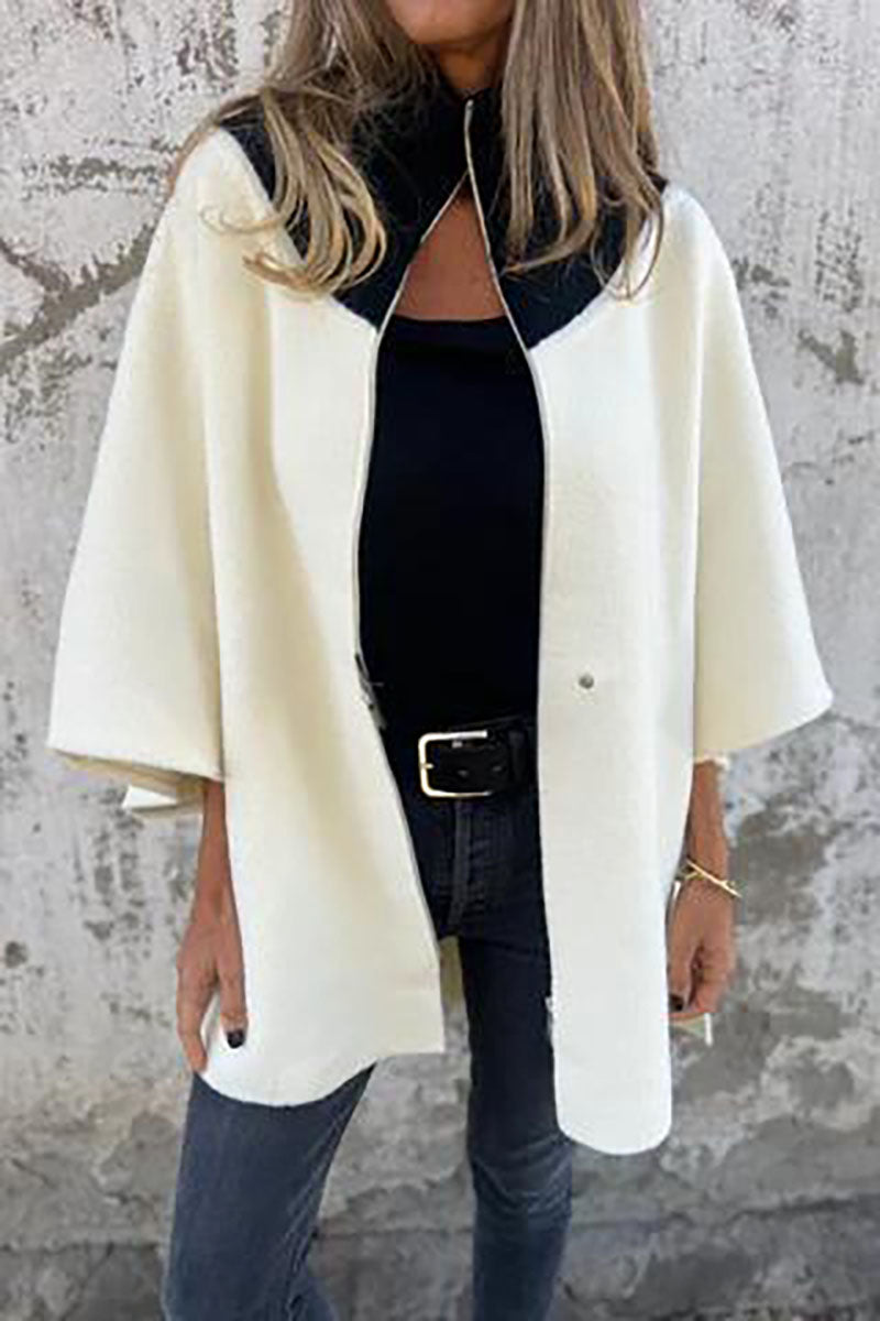 Street-Wave Batwing Sleeve Jacket Zip Front Stand Collar Relaxed Fit For Women Fashionable Everyday Wear