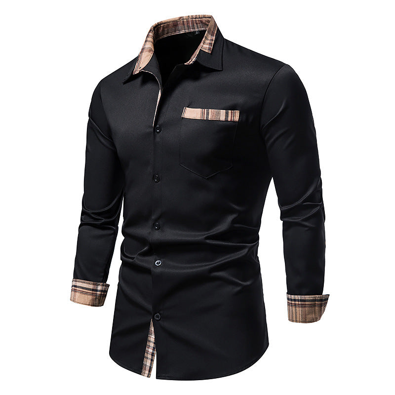 Street-Wave Men's Long Sleeve Shirt With Plaid Collar And Chest Pocket For Smart Casual Office Wear
