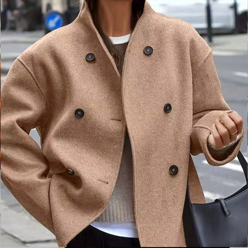 Street-Wave Women's Wool Jacket With Double Button Placket And High Collar Cozy Luxe Outerwear