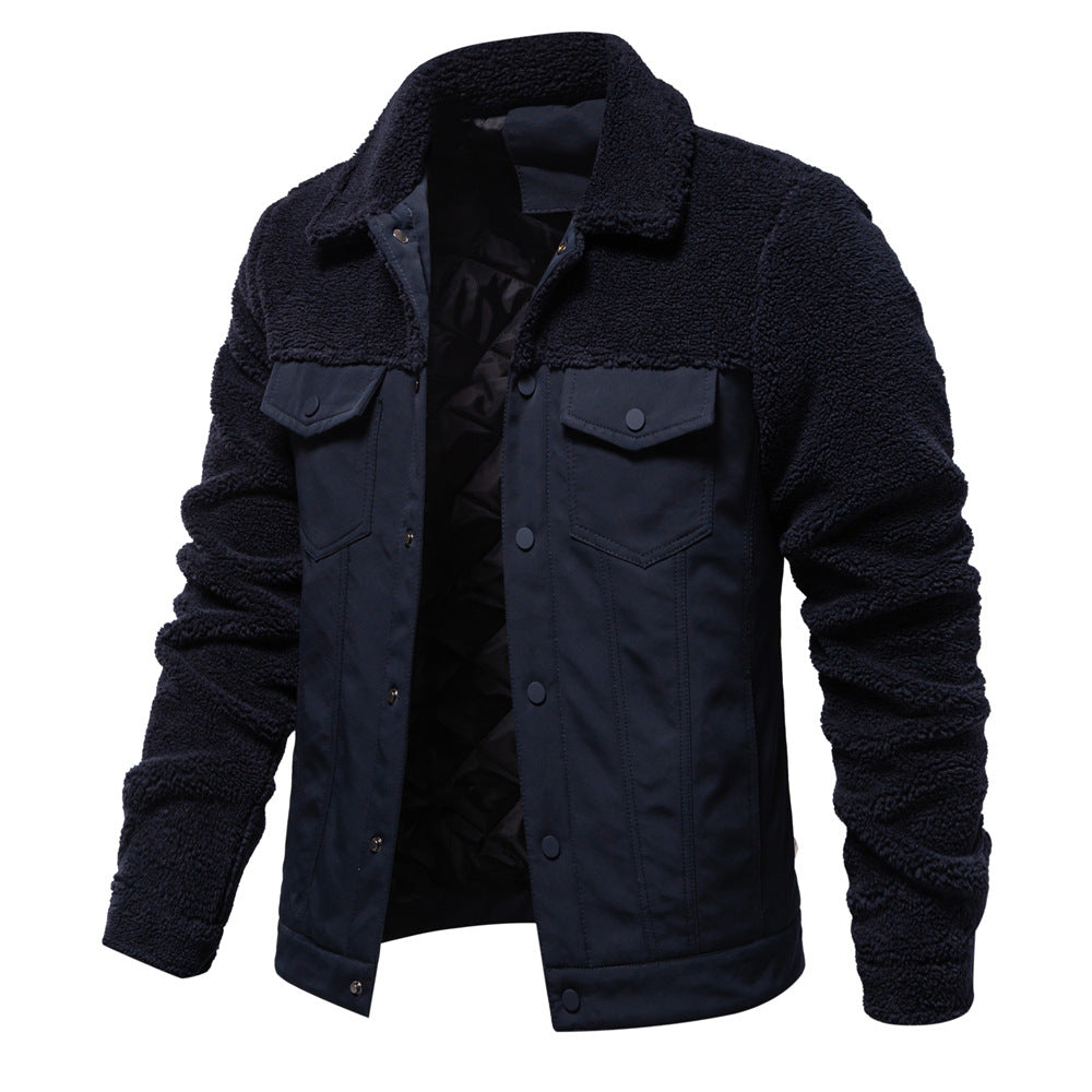 Street-Wave Shearling-Lined Jacket For Men Warm Durable Two-Tone Parka Style With Cozy Fleece Interior