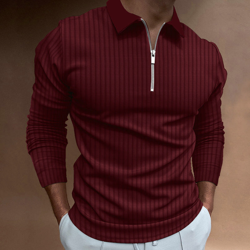 Mens Polo Shirt With Elegant Zip Closure Street-wave Breathable Structured Knit For Style-Conscious Men