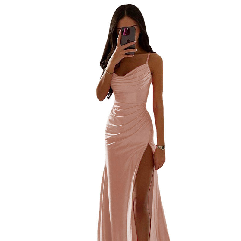 Street-Wave Elegant Draped Maxi Dress With High Slit For Women Glamorous Evening Gown