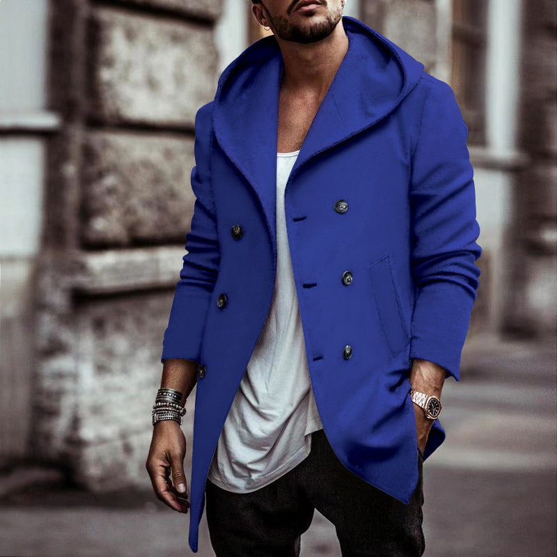 Street Wave Hooded Coat For Men Elegant Double Breasted Winter Warmth For Fashion Forward Gentlemen