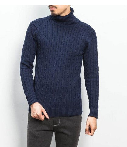 Street-wave Men's Turtleneck Sweater With Structured Knit Texture And Soft Cotton For Timeless Comfort