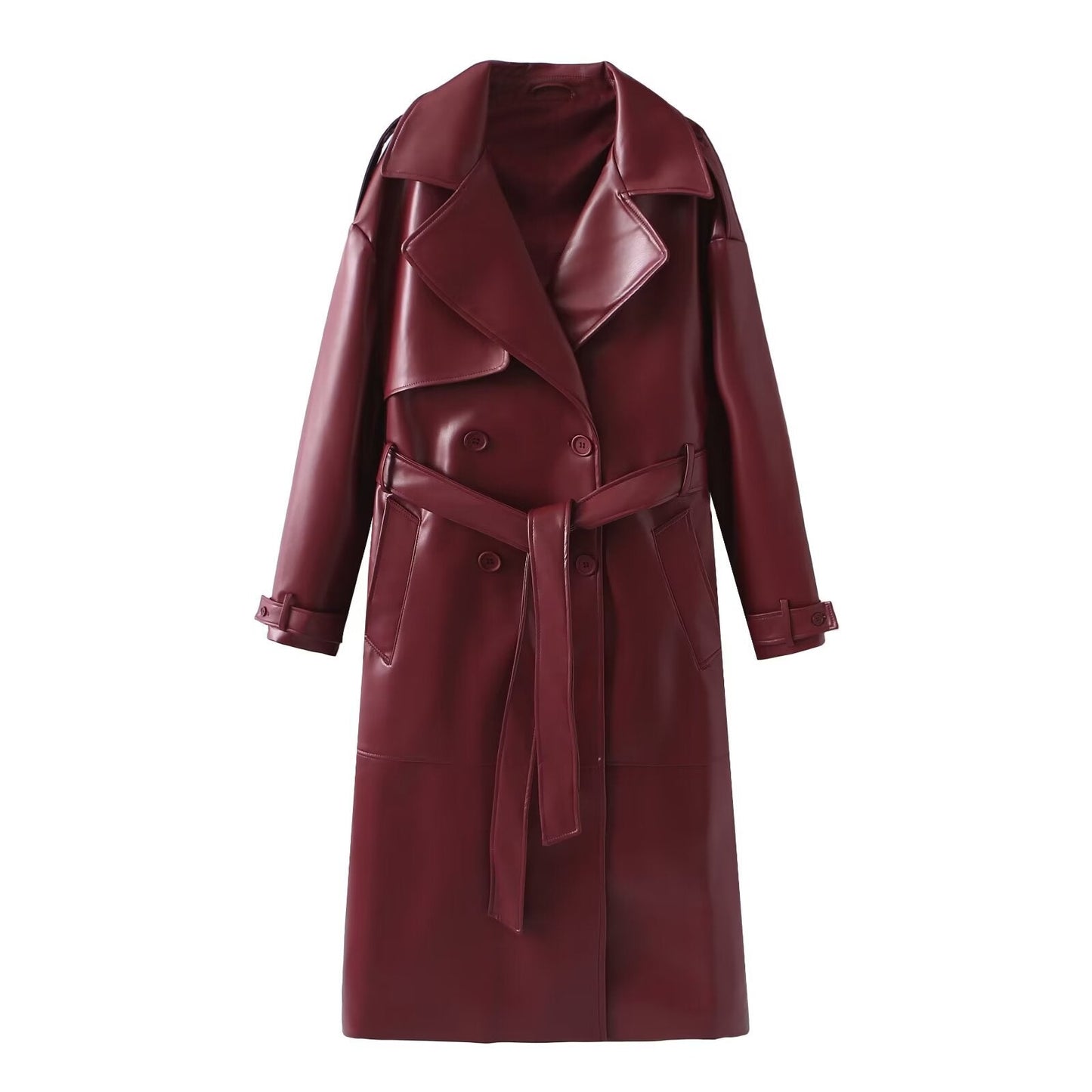 Faux Leather Trench Coat For Women By Street-Wave With Modern Cut And Practical Pockets